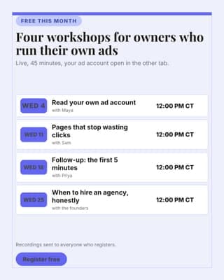 Workshop series schedule: a schedule card social media template for agencies