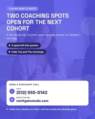 Discovery call slots: a booking cta card social media template for coaches and consultants