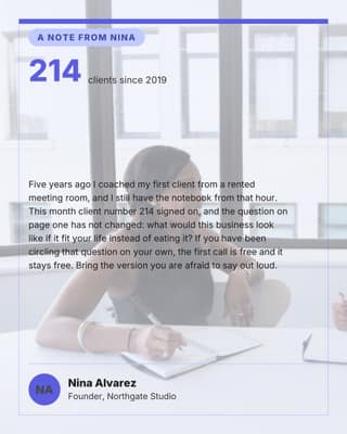 A note from the coach: a founder note card social media template for coaches and consultants