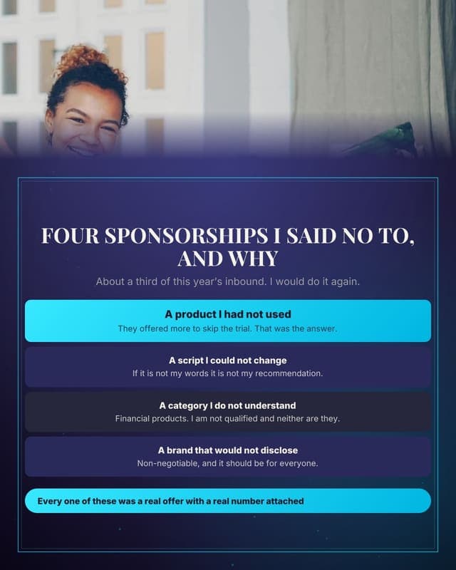Deals I turned down: a framework diagram social media template for creators