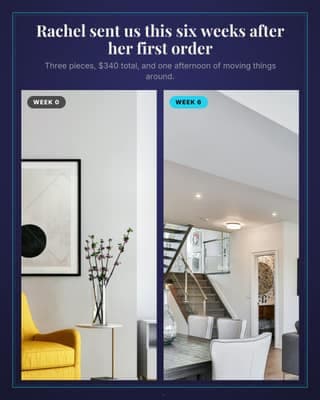 Customer room transformation: a before after photo social media template for ecommerce