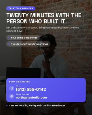 Demo with the founder: a booking cta card social media template for founders