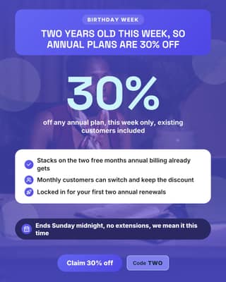 Anniversary deal: a offer promo social media template for founders