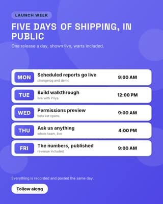 Launch week schedule: a schedule card social media template for founders