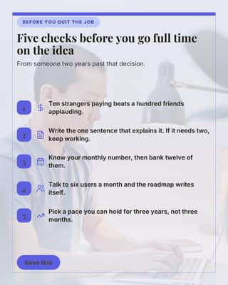 Before you go full time: a tips list card social media template for founders