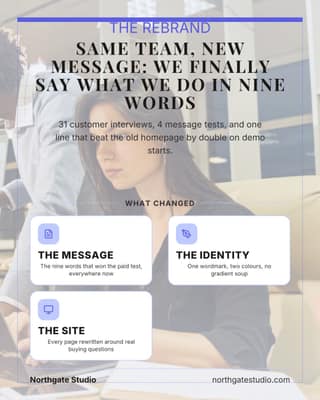 Rebrand reveal: a announcement card social media template for marketers