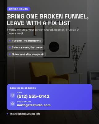 Office hours booking: a booking cta card social media template for marketers
