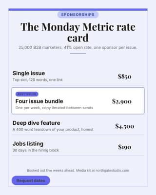 Sponsorship rate card: a price list menu social media template for marketers
