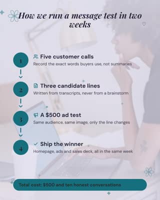 Message test in two weeks: a process diagram social media template for marketers