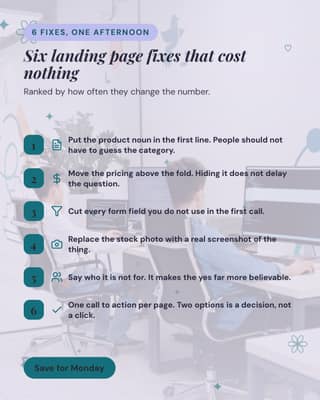 Landing page fixes: a tips list card social media template for marketers