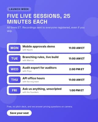 Launch week sessions: a schedule card social media template for saas