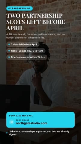 Partnership slots open: a 9:16 booking cta card template for TikTok
