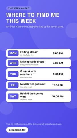 Live and upload week: a 9:16 schedule card template for TikTok