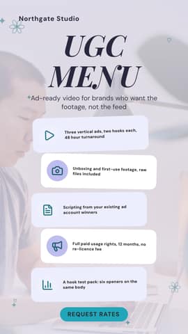UGC menu for brands: a 9:16 service stack template for TikTok