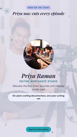 Meet the person behind it: a 9:16 team intro card template for TikTok