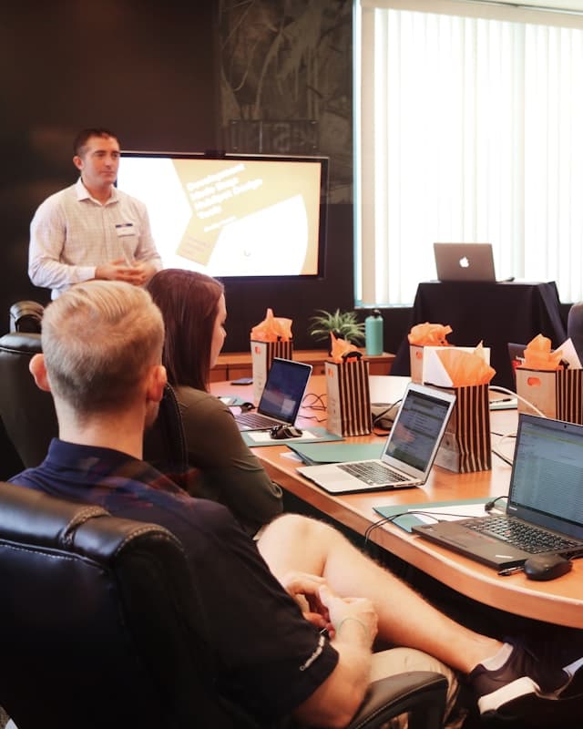 A SaaS team in a product presentation
