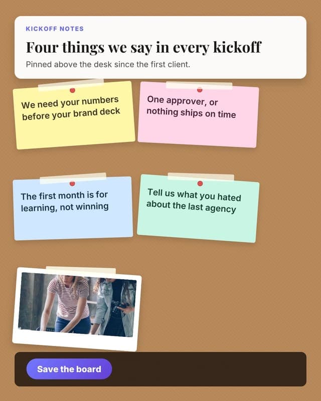 Kickoff notes: a sticky note board social media template for agencies