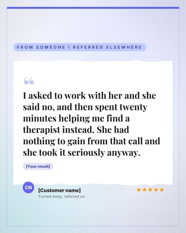 Someone I turned away: a torn paper quote social media template for coaches and consultants