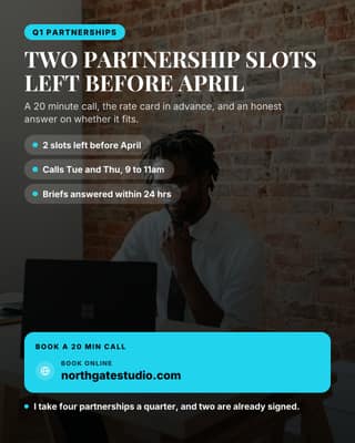 Partnership slots open: a booking cta card social media template for creators