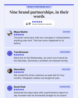 Wall of partner reviews: a review wall social media template for creators