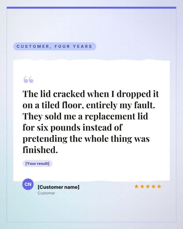 A customer who repaired it: a torn paper quote social media template for ecommerce