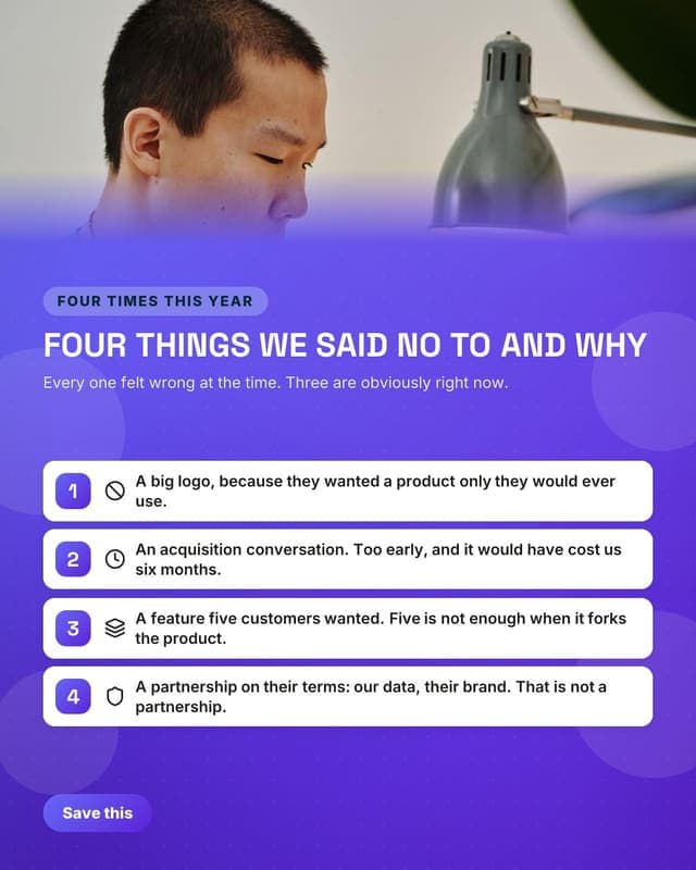Turning work down: a tips list card social media template for founders