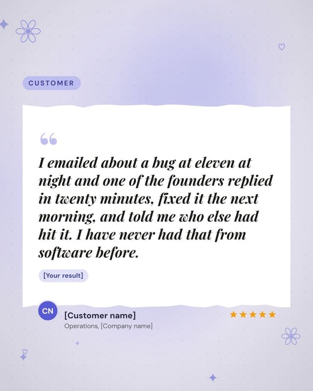 An early customer: a torn paper quote social media template for founders