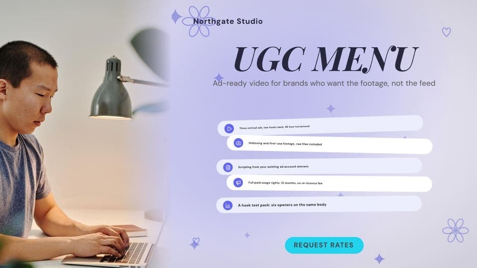 UGC menu for brands: a 16:9 service stack template for X (Twitter)