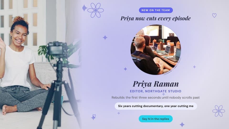 Meet the person behind it: a 16:9 team intro card template for X (Twitter)