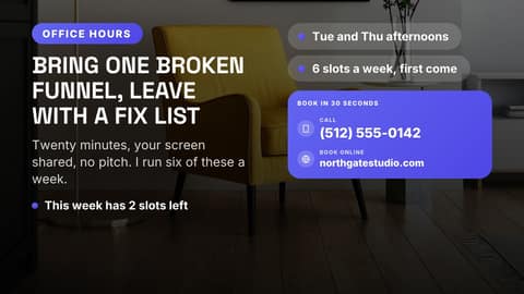 Office hours booking: a 16:9 booking cta card template for X (Twitter)