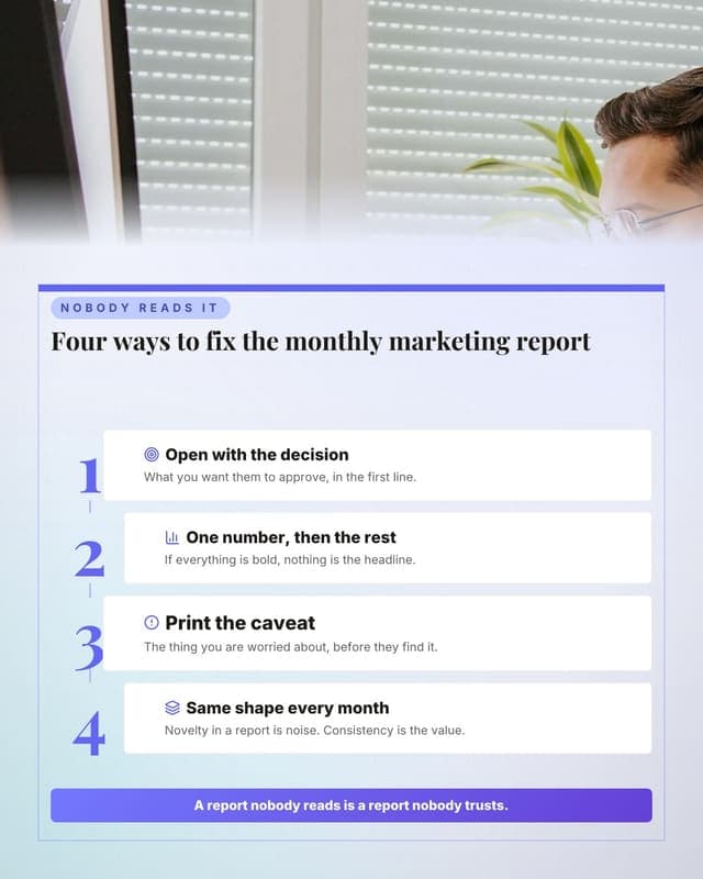 Fixing the monthly report: a numbered stack social media template for marketers
