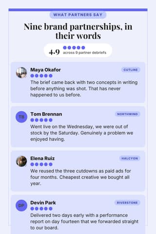 Wall of partner reviews: a 2:3 review wall template for Pinterest