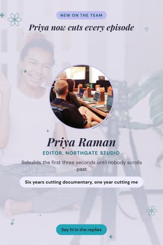 Meet the person behind it: a 2:3 team intro card template for Pinterest