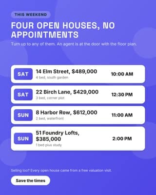 Open house weekend: a schedule card social media template for real estate