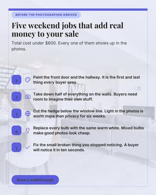 Pre-listing checklist: a tips list card social media template for real estate
