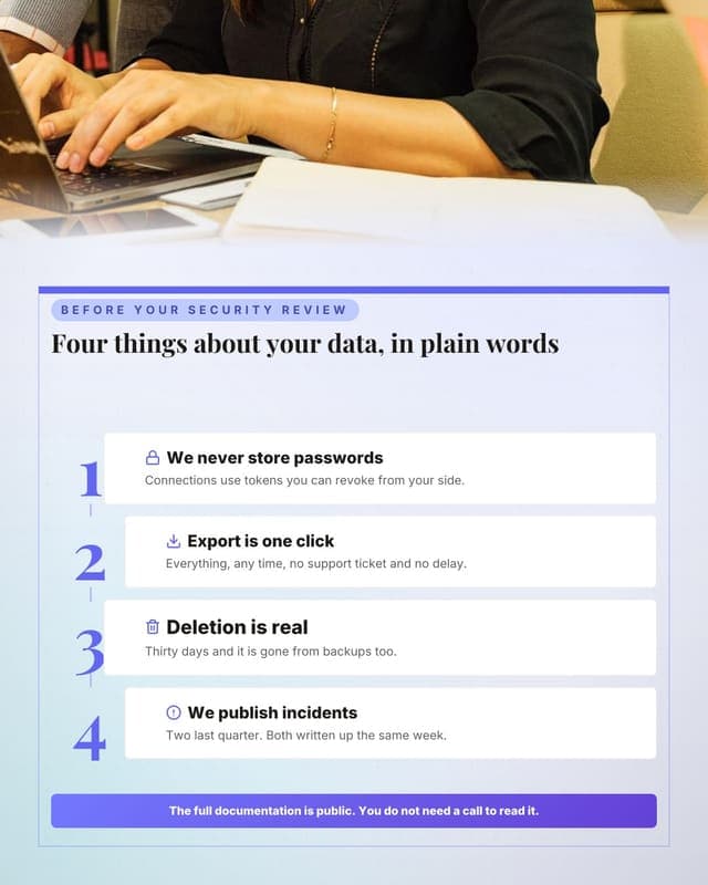 How your data is handled: a numbered stack social media template for saas
