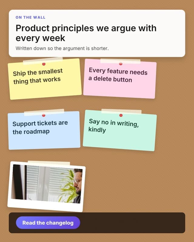 Product principles: a sticky note board social media template for saas