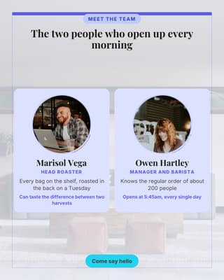 The people behind the counter: a team intro card social media template for small business