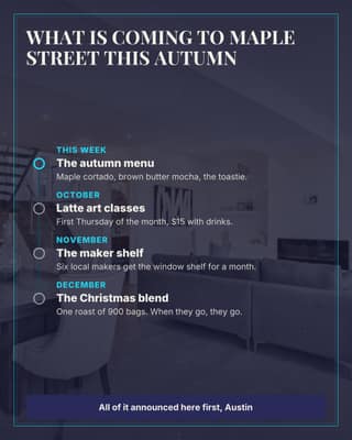 What is coming this season: a timeline roadmap social media template for small business