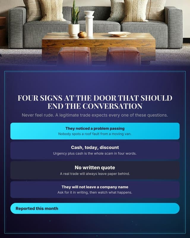 How to spot a doorstep scam: a framework diagram social media template for small business