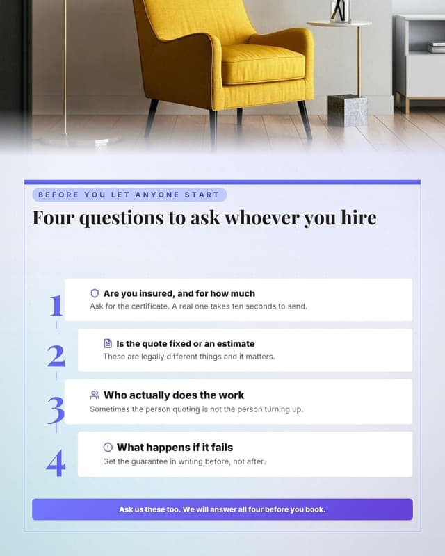 Questions to ask any trade: a numbered stack social media template for small business