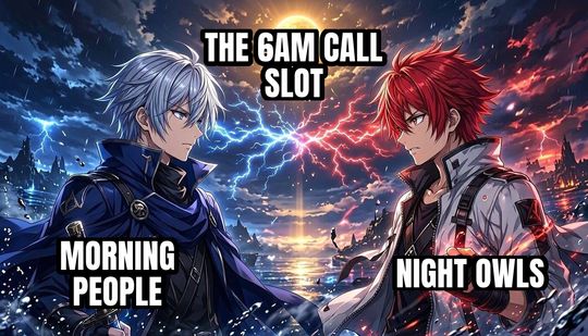 Anime Rivals Stare Down meme: Morning people / The 6am call slot / Night owls