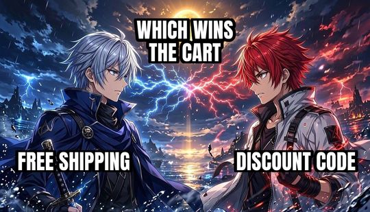 Anime Rivals Stare Down meme: Free shipping / Which wins the cart / Discount code