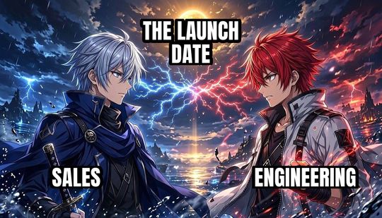 Anime Rivals Stare Down meme: Sales / The launch date / Engineering