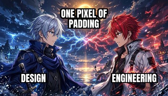 Anime Rivals Stare Down meme: Design / One pixel of padding / Engineering