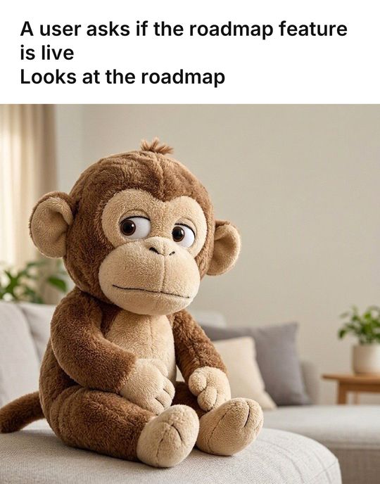 Monkey Puppet meme: A user asks if the roadmap feature is live / Looks at the roadmap