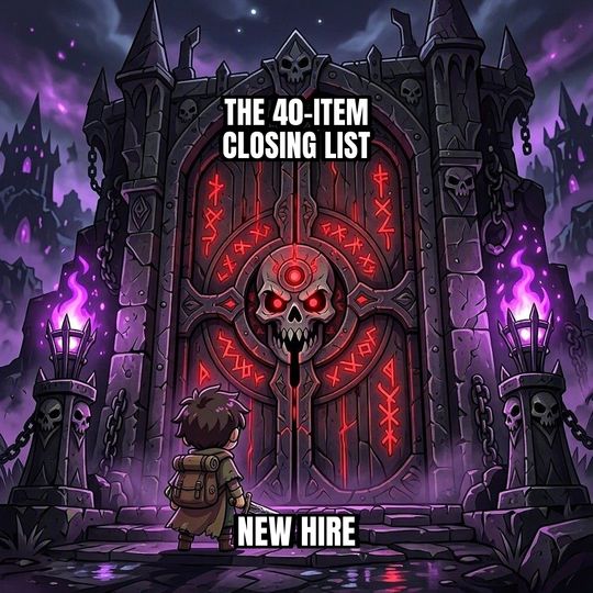 Final Boss Door meme: New hire / The 40-item closing list