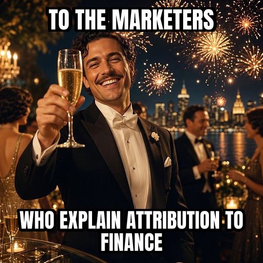 Cheers meme: To the marketers / Who explain attribution to finance
