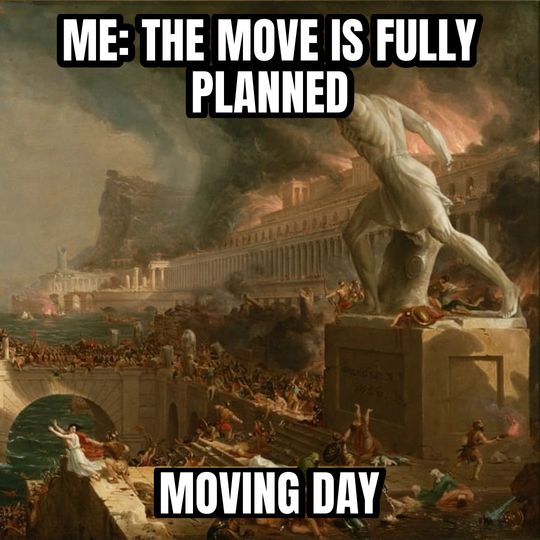 Everything is under control meme: Me: the move is fully planned / Moving day