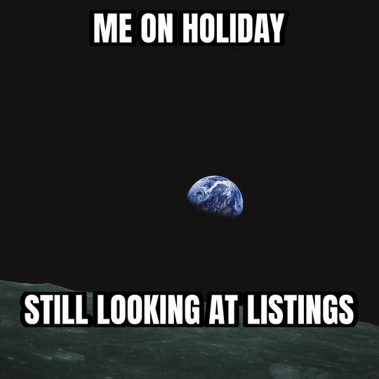Earthrise meme: Me on holiday / Still looking at listings